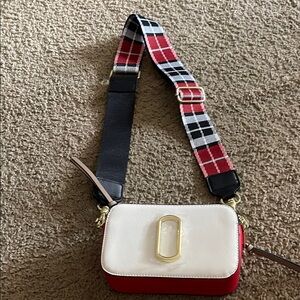 Stylish Red, Tan & White Crossbody Bag